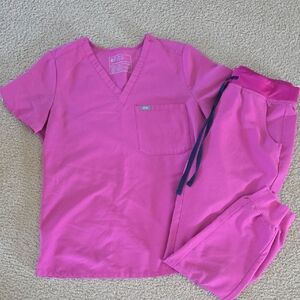 Womens Figs Pink Scrub Set
